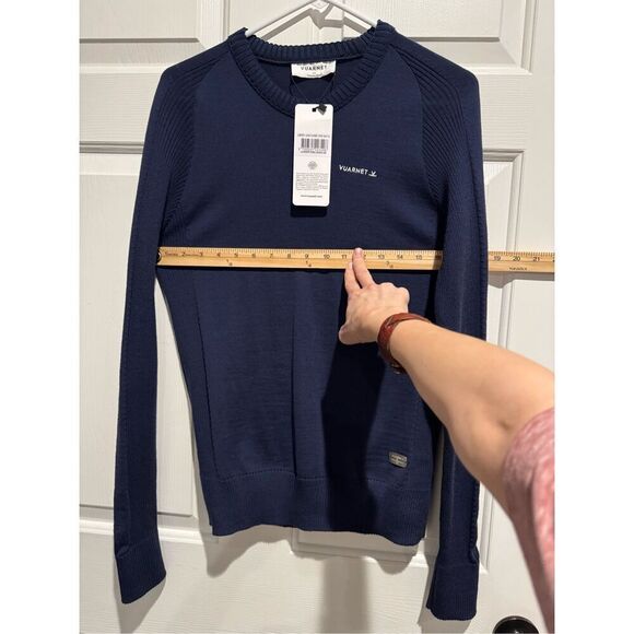 NWT VURNET 100% Wool JEAN VUARNET Dark Navy V-NECK JUMPER Crewneck Sweater M - Picture 12 of 16